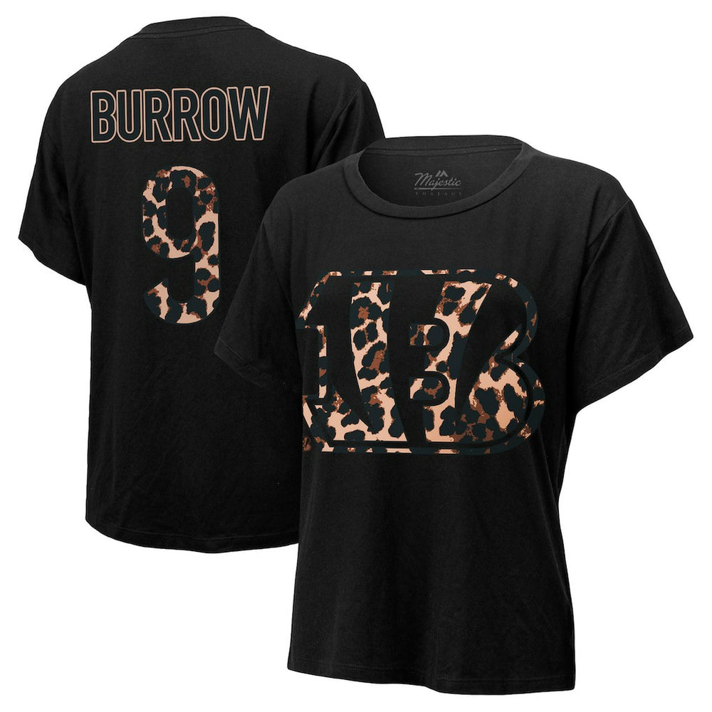 Joe Burrow Cincinnati Bengals Majestic Threads Women's Leopard Player Name & Number T-Shirt - Black discount