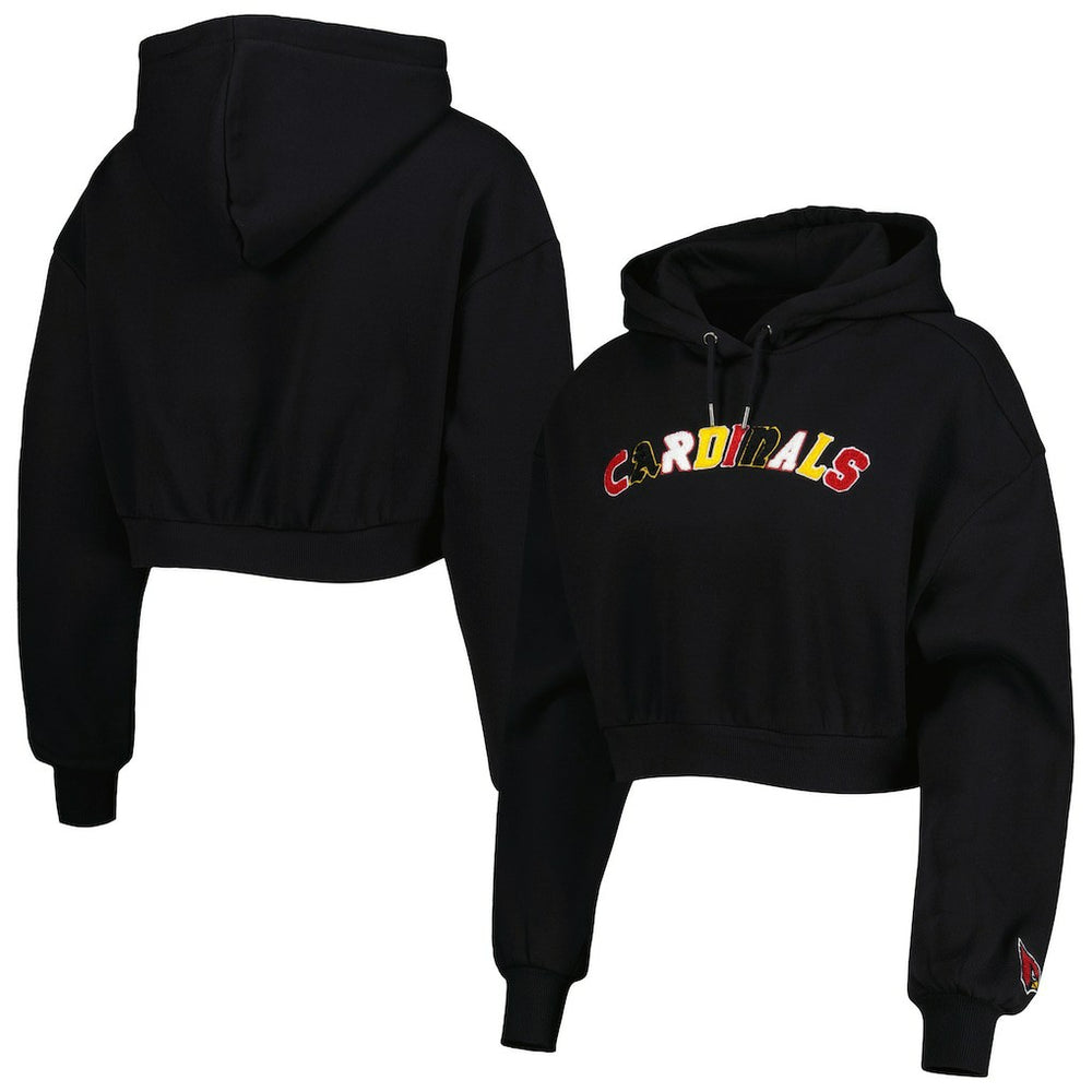 Arizona Cardinals The Wild Collective Women's Cropped Pullover Hoodie - Black for sale