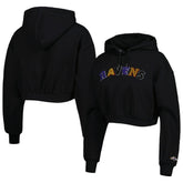 Baltimore Ravens The Wild Collective Women's Cropped Pullover Hoodie - Black discount
