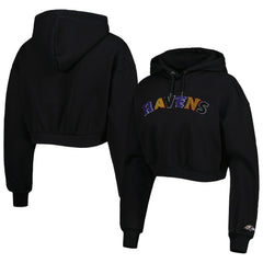 Baltimore Ravens The Wild Collective Women's Cropped Pullover Hoodie - Black discount