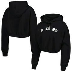 Las Vegas Raiders The Wild Collective Women's Cropped Pullover Hoodie - Black discount