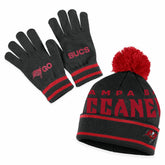 Tampa Bay Buccaneers WEAR by Erin Andrews Women's Double Jacquard Cuffed Knit Hat with Pom and Gloves Set - Black sale