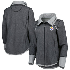 Pittsburgh Steelers Women's Sport Sun Fade Full-Zip Sweatshirt - Heathered Black on sale
