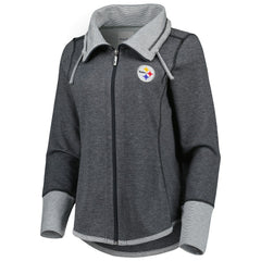 Pittsburgh Steelers Women's Sport Sun Fade Full-Zip Sweatshirt - Heathered Black on sale
