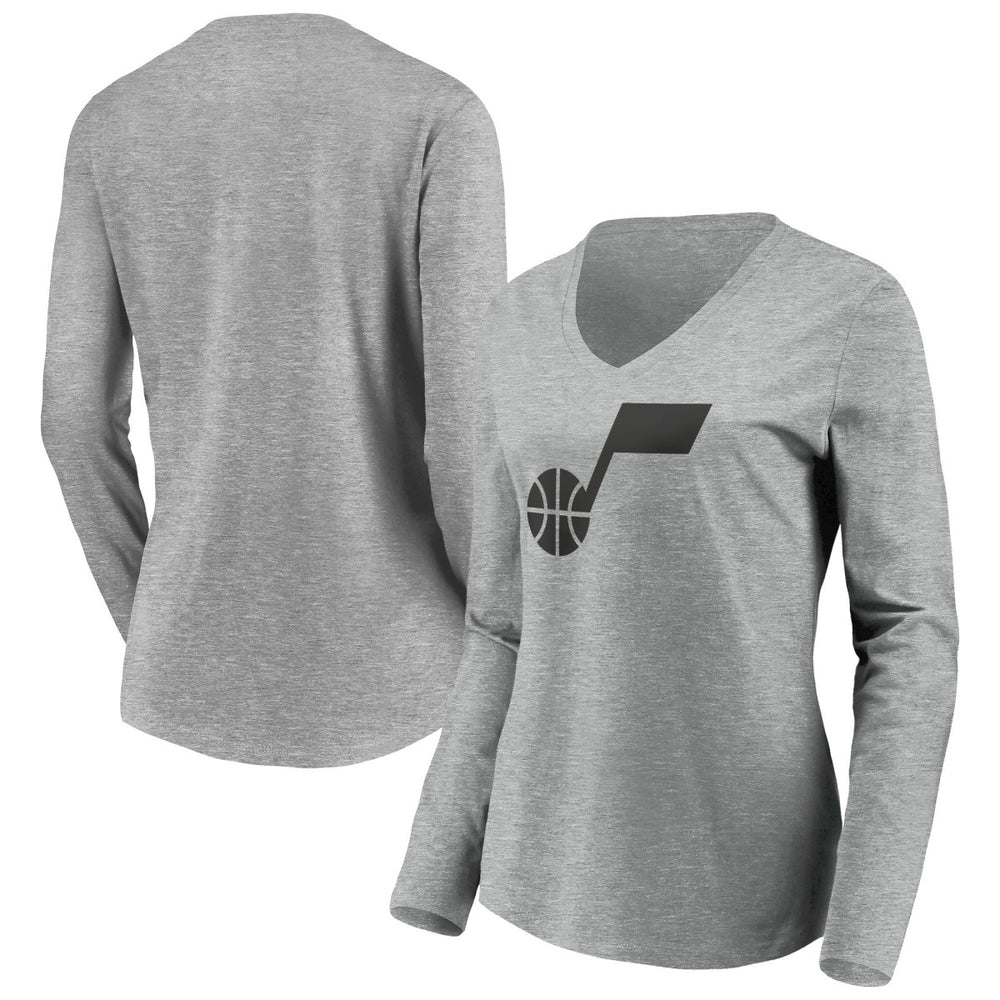 Utah Jazz Women's Primary Logo Team Long Sleeve V-Neck T-Shirt - Heathered Gray shop