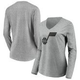 Utah Jazz Women's Primary Logo Team Long Sleeve V-Neck T-Shirt - Heathered Gray shop