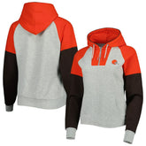 Cleveland Browns Antigua Women's Lightweight Jackpot Raglan Half-Zip Pullover Hoodie - Heather Gray discount