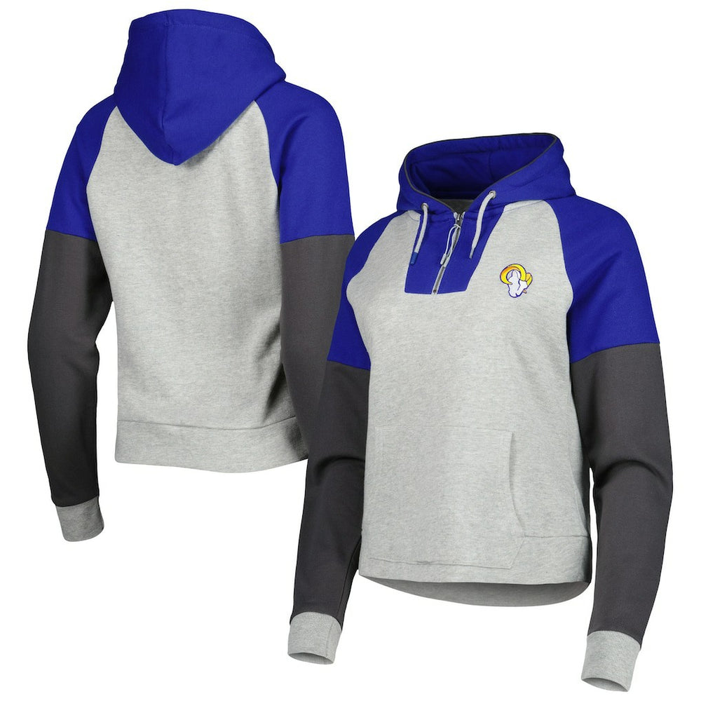 Los Angeles Rams Antigua Women's Lightweight Jackpot Raglan Half-Zip Pullover Hoodie - Heather Gray cheap
