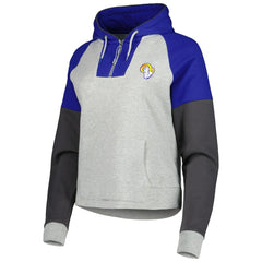 Los Angeles Rams Antigua Women's Lightweight Jackpot Raglan Half-Zip Pullover Hoodie - Heather Gray cheap