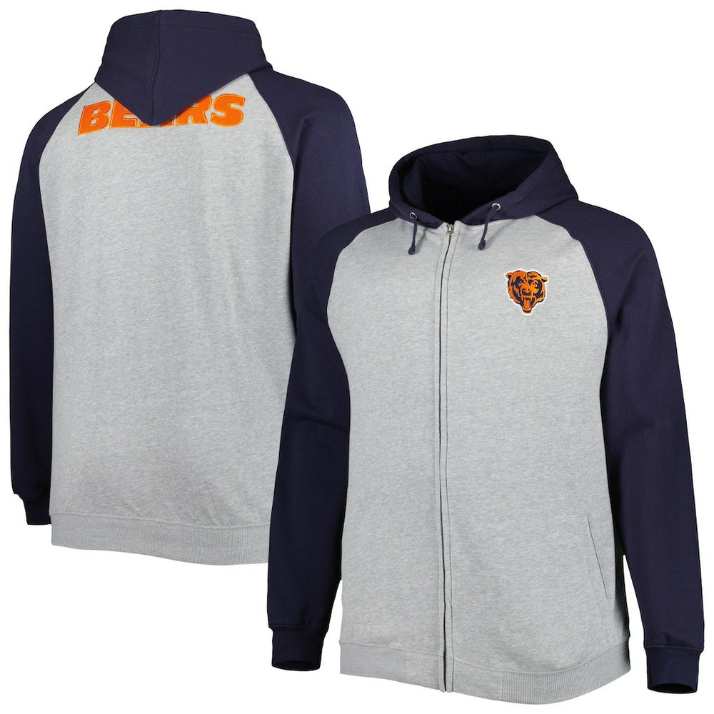 Chicago Bears Big & Tall Fleece Raglan Full-Zip Hoodie Jacket - Heather Gray cheap
