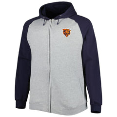 Chicago Bears Big & Tall Fleece Raglan Full-Zip Hoodie Jacket - Heather Gray cheap