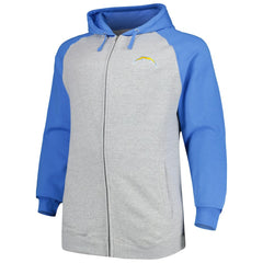 Los Angeles Chargers Big & Tall Fleece Raglan Full-Zip Hoodie Jacket - Heather Gray online