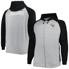Jacksonville Jaguars Big & Tall Fleece Raglan Full-Zip Hoodie Jacket - Heather Gray for sale