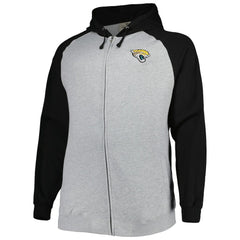 Jacksonville Jaguars Big & Tall Fleece Raglan Full-Zip Hoodie Jacket - Heather Gray for sale