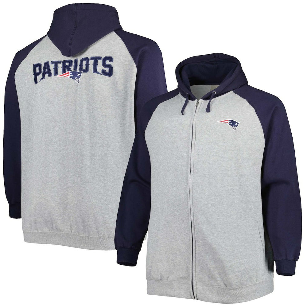 New England Patriots Big & Tall Fleece Raglan Full-Zip Hoodie Jacket - Heather Gray on sale