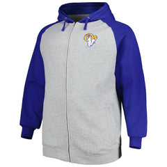 Los Angeles Rams Big & Tall Fleece Raglan Full-Zip Hoodie Jacket - Heather Gray discount