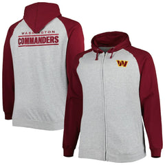 Washington Commanders Big & Tall Fleece Raglan Full-Zip Hoodie Jacket - Heather Gray outlet