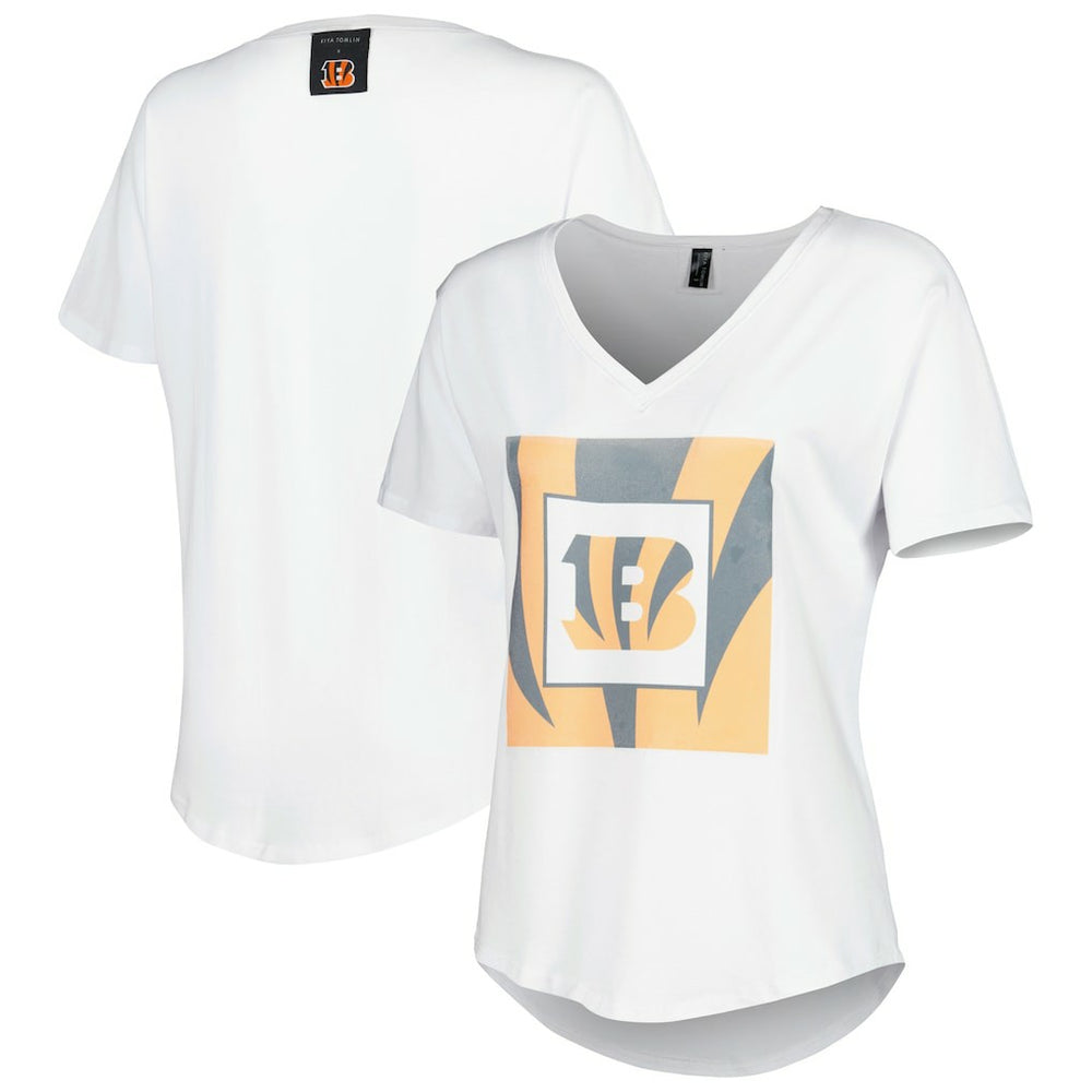Cincinnati Bengals KIYA TOMLIN Women's V-Neck T-Shirt - White cheap