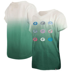 Green Bay Packers New Era Youth Multi Logo Ombre V-Neck T-Shirt - Green for sale