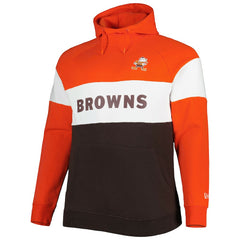 Cleveland Browns New Era Big & Tall Throwback Colorblock Fleece Raglan Pullover Hoodie - Orange/Brown discount