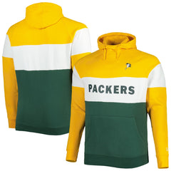 Green Bay Packers New Era Big & Tall Throwback Colorblock Fleece Raglan Pullover Hoodie - Gold/Green outlet