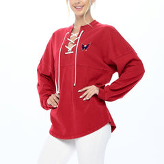 Washington Capitals Fanatics Women's Spirit Lace-Up V-Neck Long Sleeve Jersey T-Shirt Red
