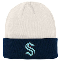 Seattle Kraken Youth Logo Cuffed Knit Hat Cream/Deep Sea Blue