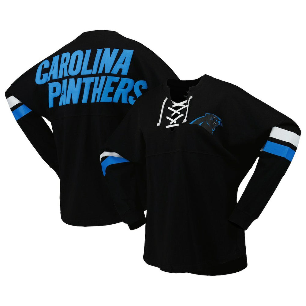 Carolina Panthers Women's Spirit Jersey Lace-Up V-Neck Long Sleeve T-Shirt - Black cheap