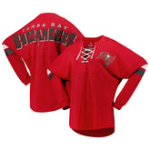 Tampa Bay Buccaneers Women's Spirit Jersey Lace-Up V-Neck Long Sleeve T-Shirt - Red for sale