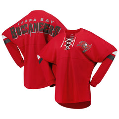 Tampa Bay Buccaneers Women's Spirit Jersey Lace-Up V-Neck Long Sleeve T-Shirt - Red for sale