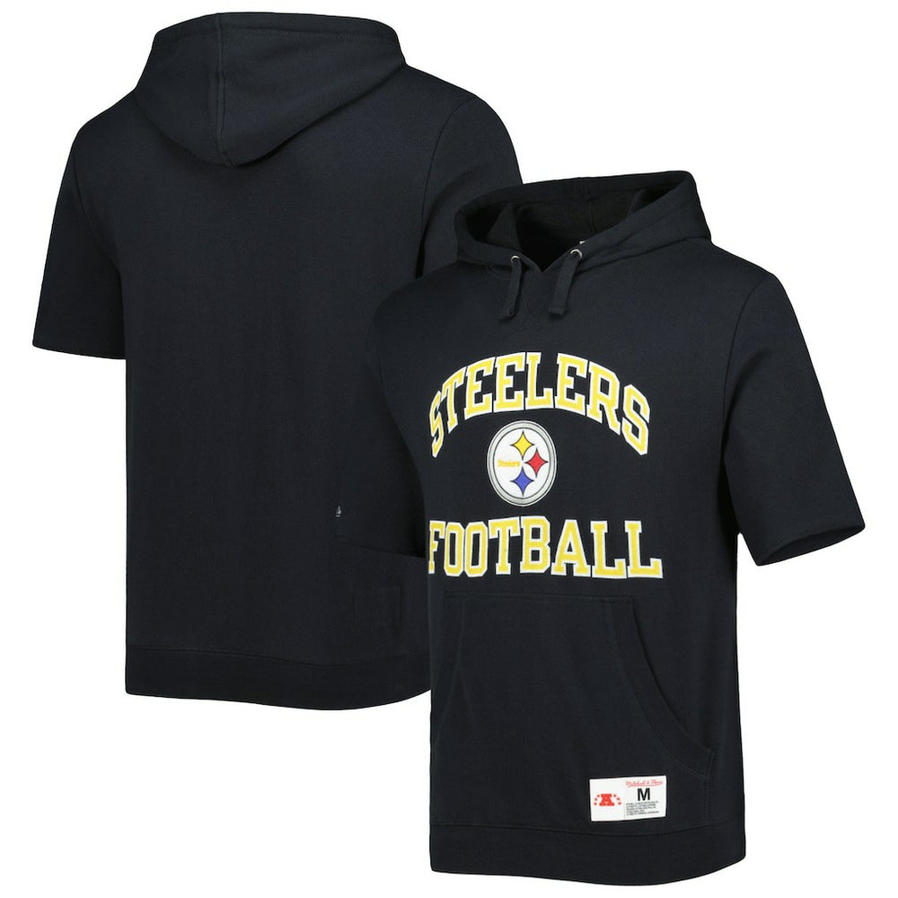 Pittsburgh Steelers Washed Short Sleeve Pullover Hoodie - Black discount