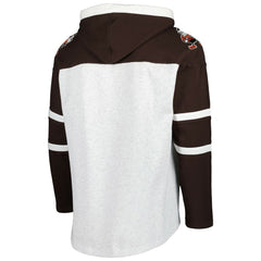 Cleveland Browns '47 Brownie The Elf Historic Logo Gridiron Lace-Up Pullover Hoodie - Heather Gray cheap