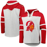 Tampa Bay Buccaneers '47 Historic Logo Gridiron Lace-Up Pullover Hoodie - Heather Gray for sale