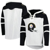 Pittsburgh Steelers '47 Historic Logo Gridiron Lace-Up Pullover Hoodie - Heather Gray on sale