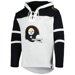 Pittsburgh Steelers '47 Historic Logo Gridiron Lace-Up Pullover Hoodie - Heather Gray on sale