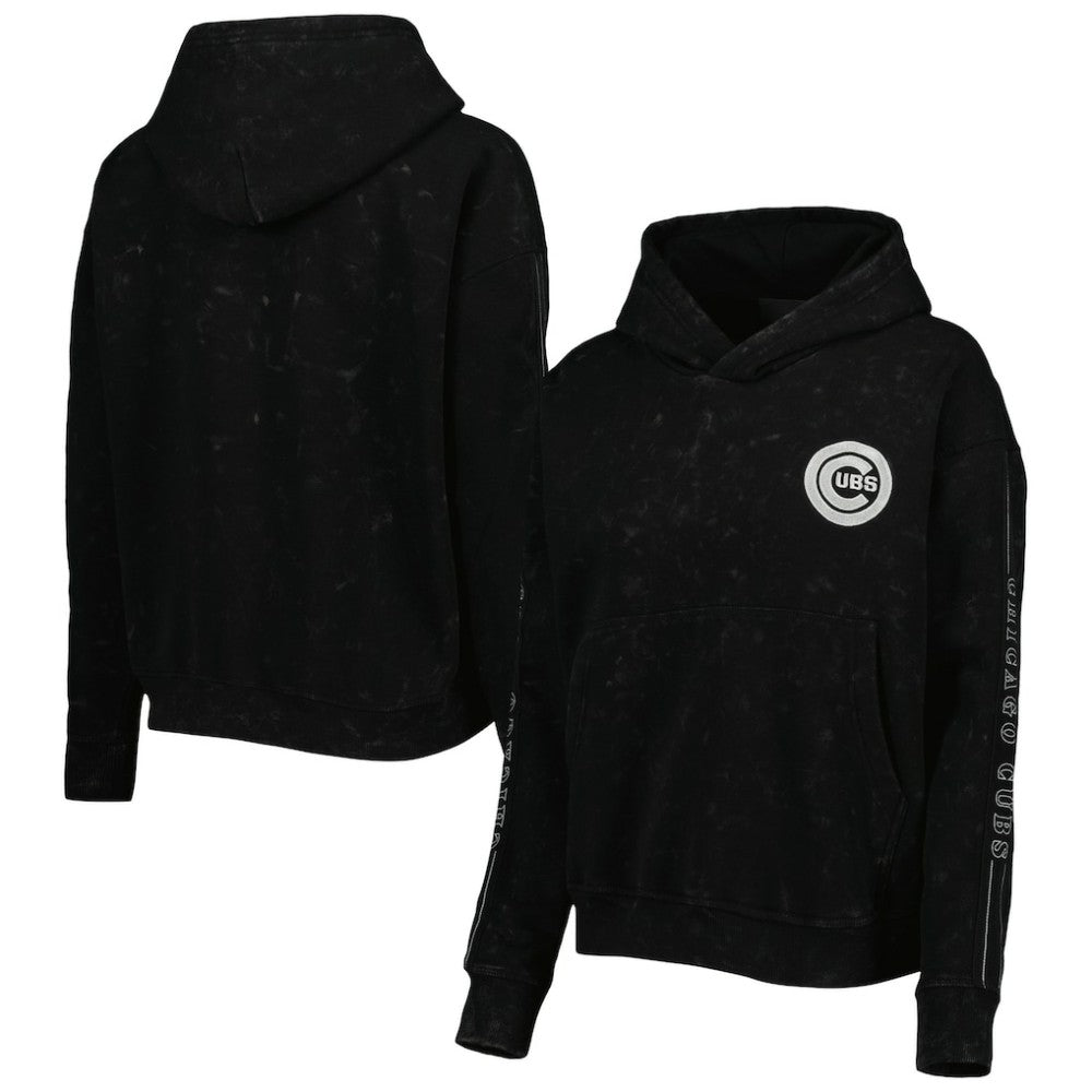 Chicago Cubs The Wild Collective Women's Marble Pullover Hoodie - Black