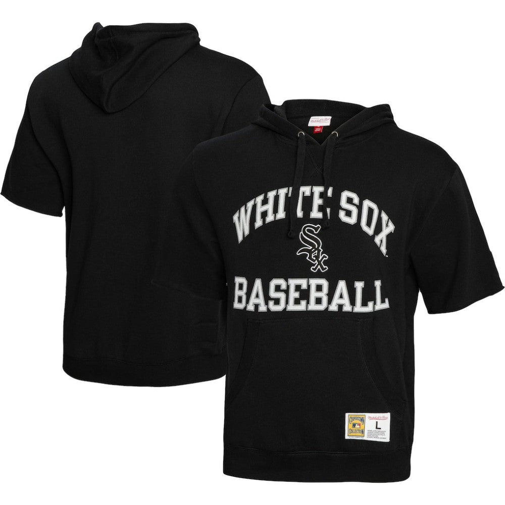 Chicago White Sox Cooperstown Collection Washed Fleece Pullover Short Sleeve Hoodie - Black | Mitchell & Ness