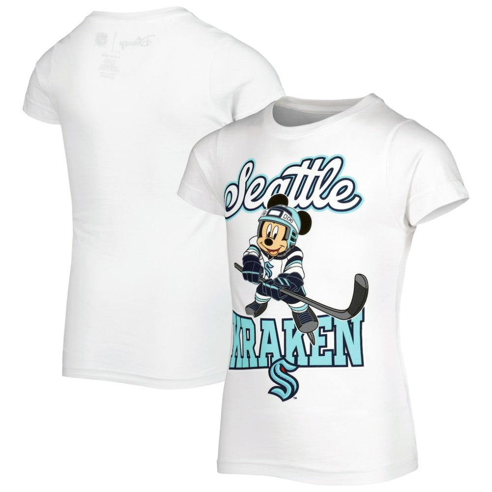 Seattle Kraken Girls Youth Mickey Mouse Go Team Go T-Shirt White