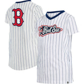 Boston Red Sox Girls Youth Pinstripe V-Neck T-Shirt - White | New Era