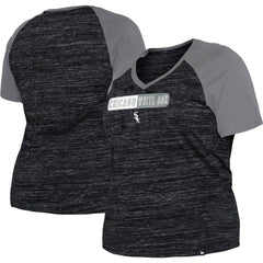 Chicago White Sox Women's Plus Size Space Dye Raglan V-Neck T-Shirt - Black | New Era