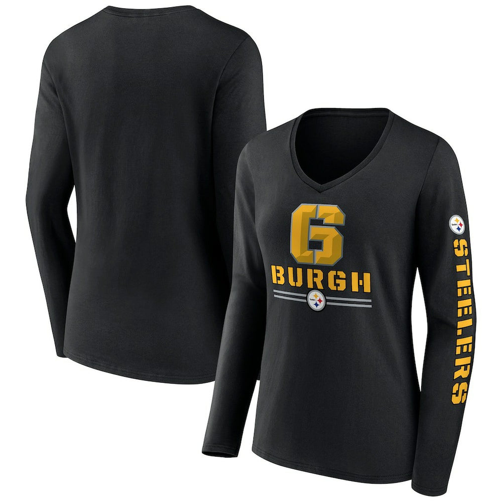 Pittsburgh Steelers Women's Hometown Sweep Long Sleeve V-Neck T-Shirt - Black discount