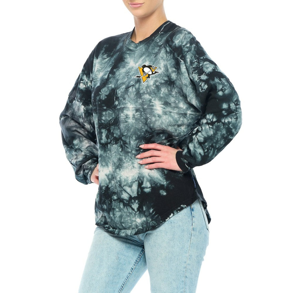 Pittsburgh Penguins Fanatics Women's Crystal-Dye Long Sleeve T-Shirt Black