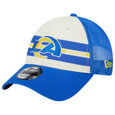 Los Angeles Rams New Era Team Stripe Trucker 9FORTY Snapback Hat - Cream/Royal discount