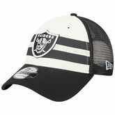 Las Vegas Raiders New Era Team Stripe Trucker 9FORTY Snapback Hat - Cream/Black cheap