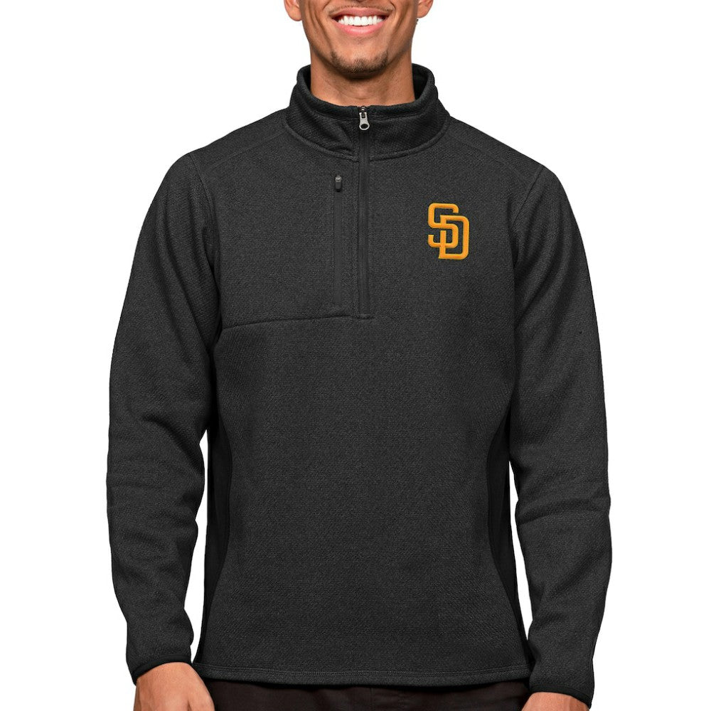San Diego Padres Antigua Course Quarter-Zip Pullover Top - Heathered Black
