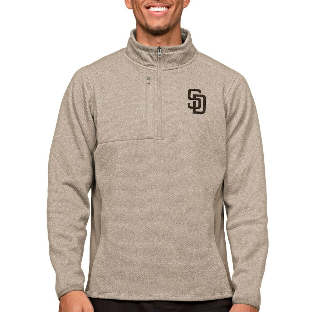 San Diego Padres Antigua Course Quarter-Zip Pullover Top - Oatmeal