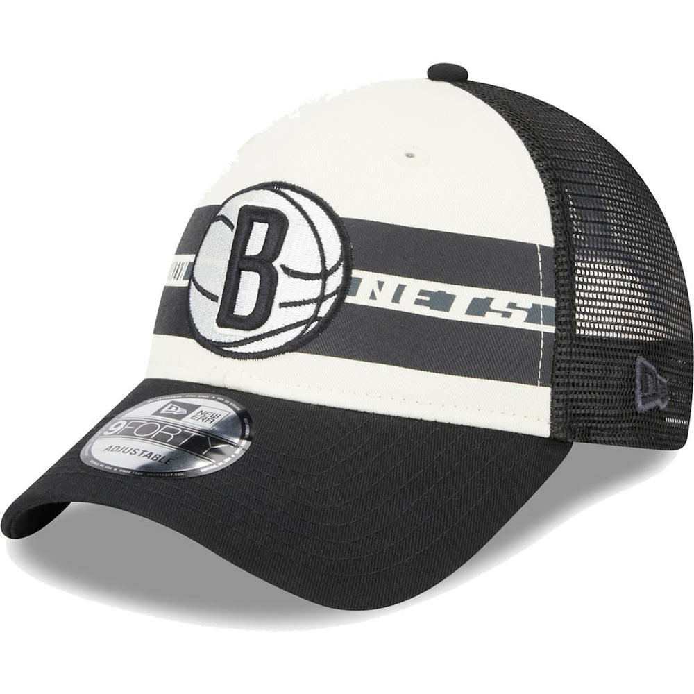 Brooklyn Nets Stripes 9FORTY Trucker Snapback Hat - Black | New Era shop