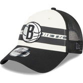 Brooklyn Nets Stripes 9FORTY Trucker Snapback Hat - Black | New Era shop