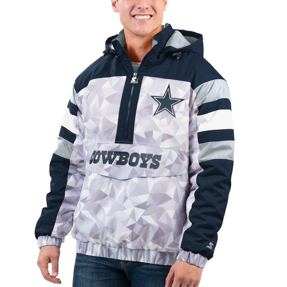 Dallas Cowboys Starter Thursday Night Gridiron Raglan Half-Zip Hooded Jacket - White/Navy cheap