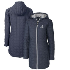 Atlanta Braves Cutter & Buck Women's Rainier Primaloft Eco Full-Zip Hoodie Long Coat - Heathered Navy